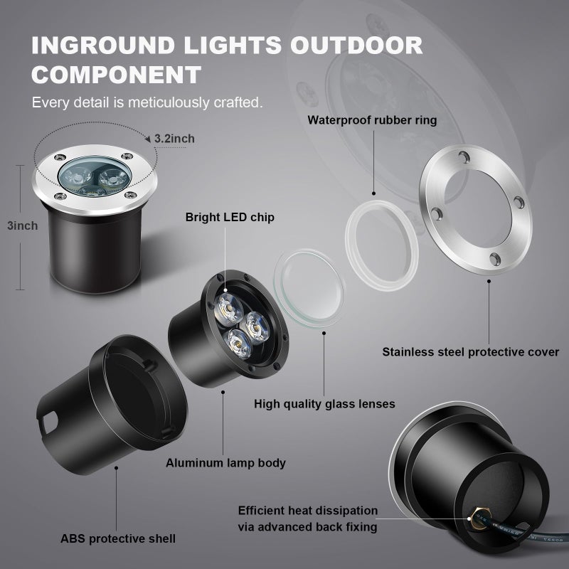 ALEDECO 4 Pack 3w 12v Low Voltage In-ground Lights LED Landscape Light Waterproof IP67 Pathway Lights Outdoor spotlights Trees Flags for Garden,Yard,Tree (Warm White) - Image 2